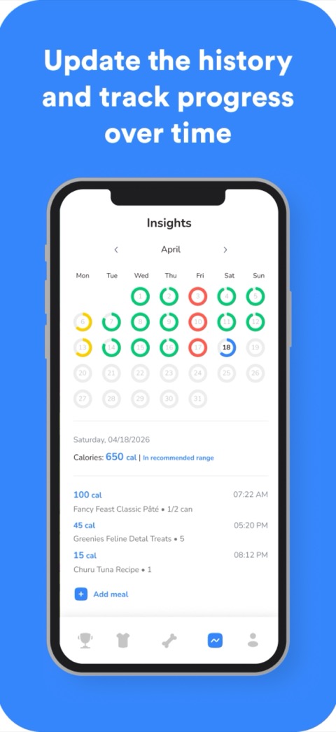 Monthly calorie tracking insights calendar